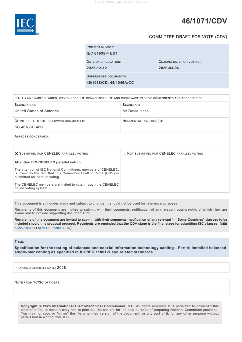 oSIST prEN IEC 61935-4:2026 oSIST prEN IEC 61935-4:2026 - BARVE - Page 3 preview