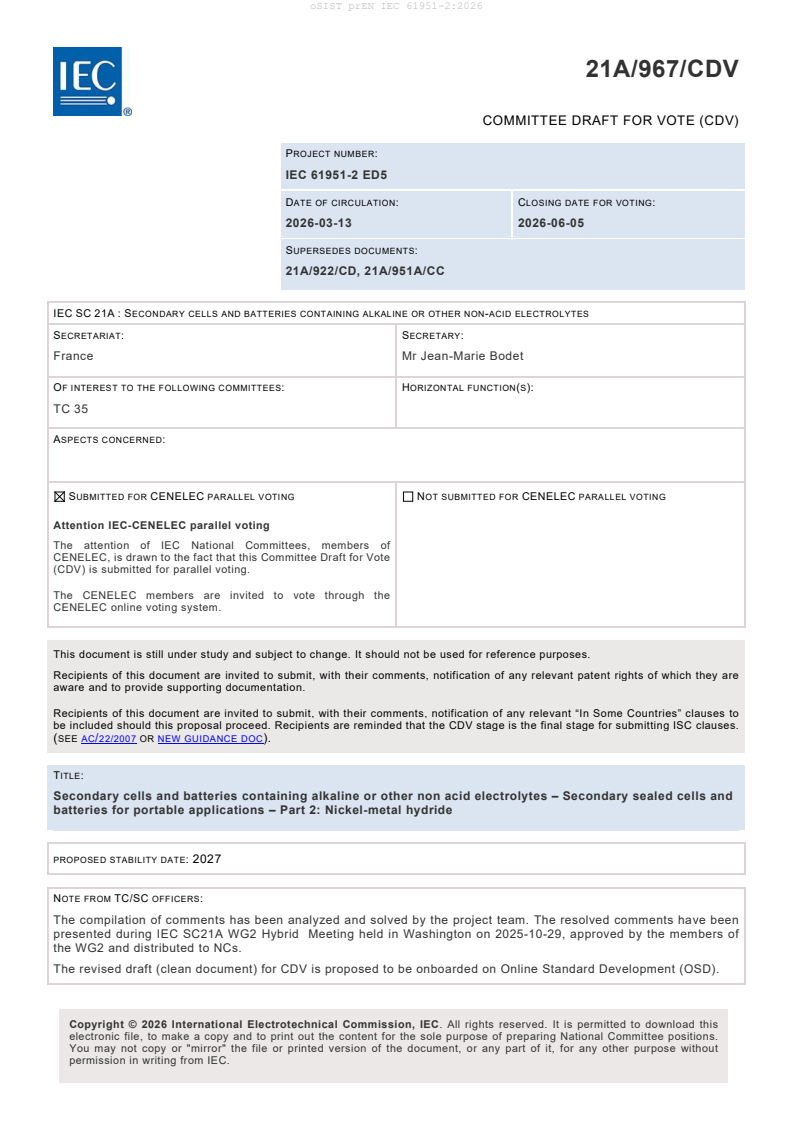prEN IEC 61951-2:2026 prEN IEC 61951-2:2026 - Page 3 preview