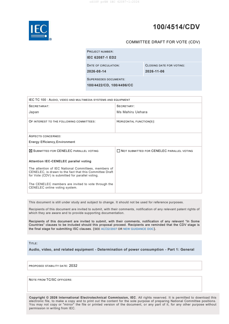 prEN IEC 62087-1:2026 prEN IEC 62087-1:2026 - BARVE - Page 3 preview
