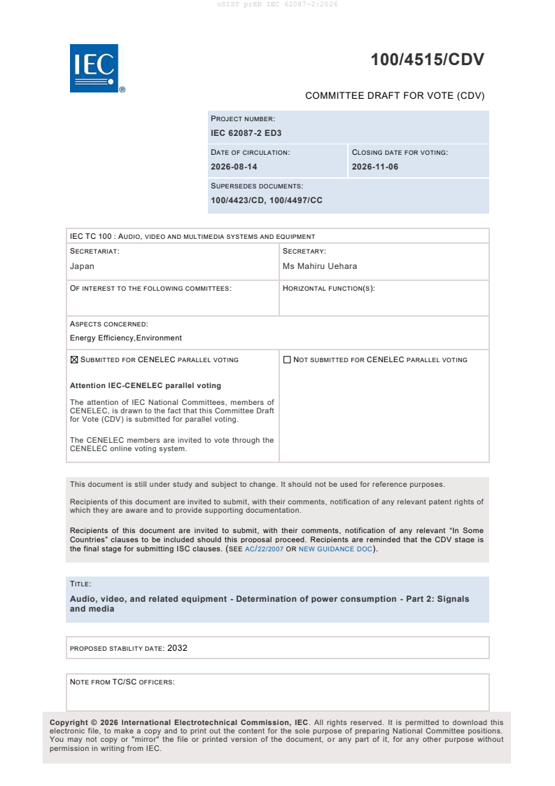 prEN IEC 62087-2:2026 prEN IEC 62087-2:2026 - BARVE - Page 3 preview