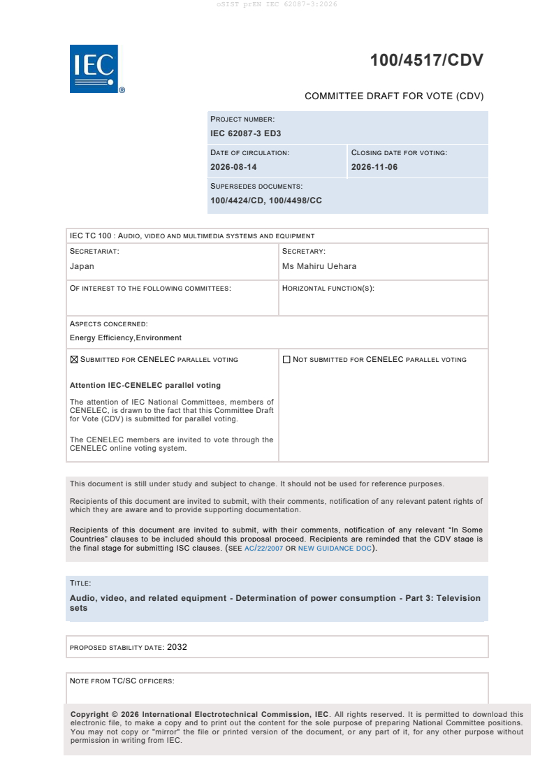 prEN IEC 62087-3:2026 prEN IEC 62087-3:2026 - BARVE - Page 3 preview