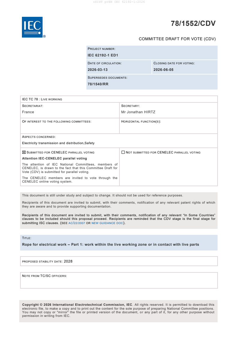 oSIST prEN IEC 62192-1:2026 oSIST prEN IEC 62192-1:2026 - BARVE - Page 3 preview