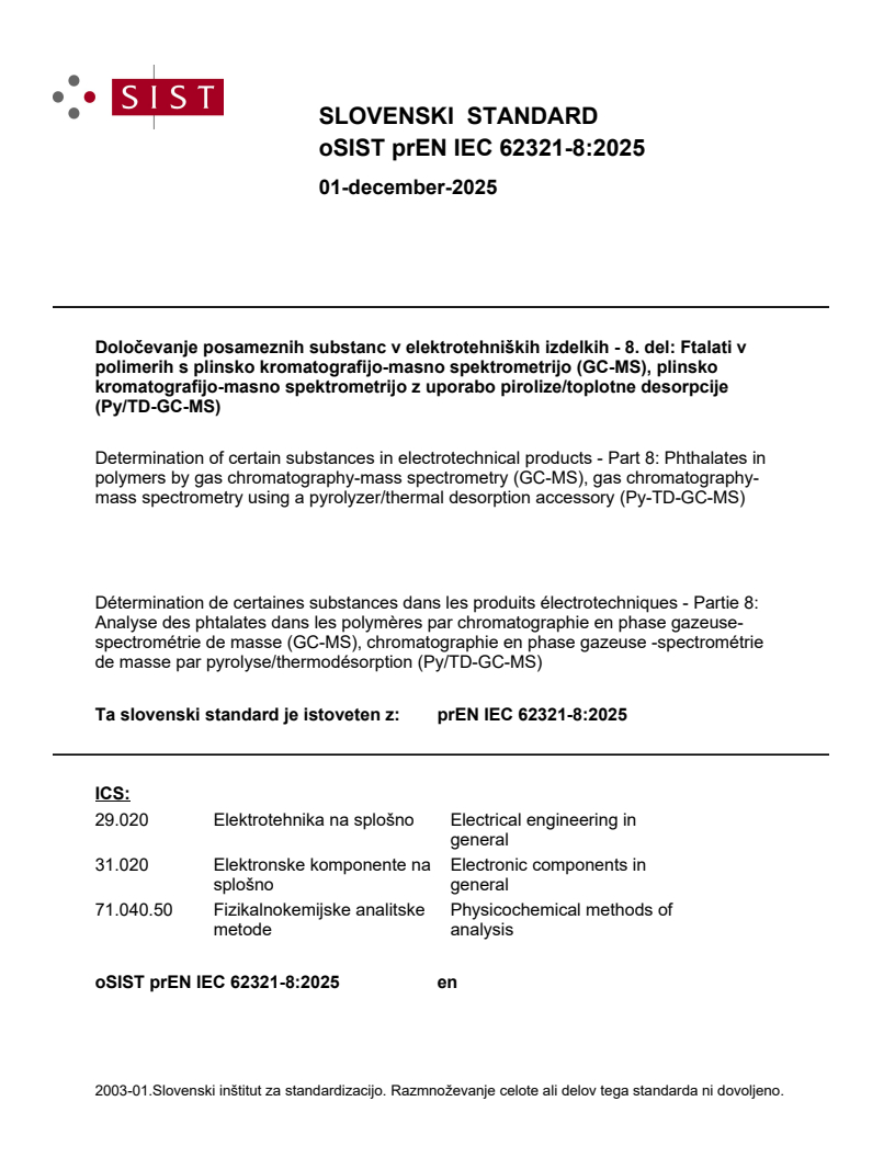 prEN IEC 62321-8:2025 prEN IEC 62321-8:2025 - BARVE