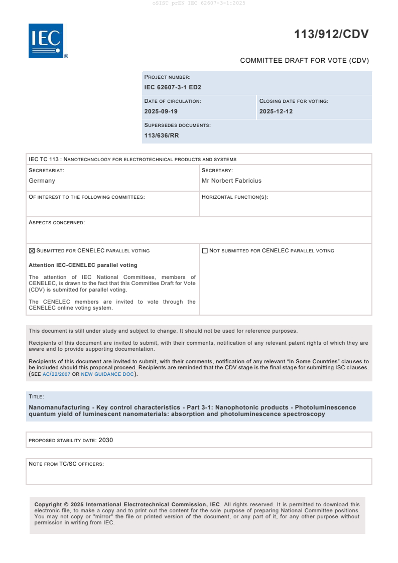 prEN IEC 62607-3-1:2025 prEN IEC 62607-3-1:2025 - BARVE