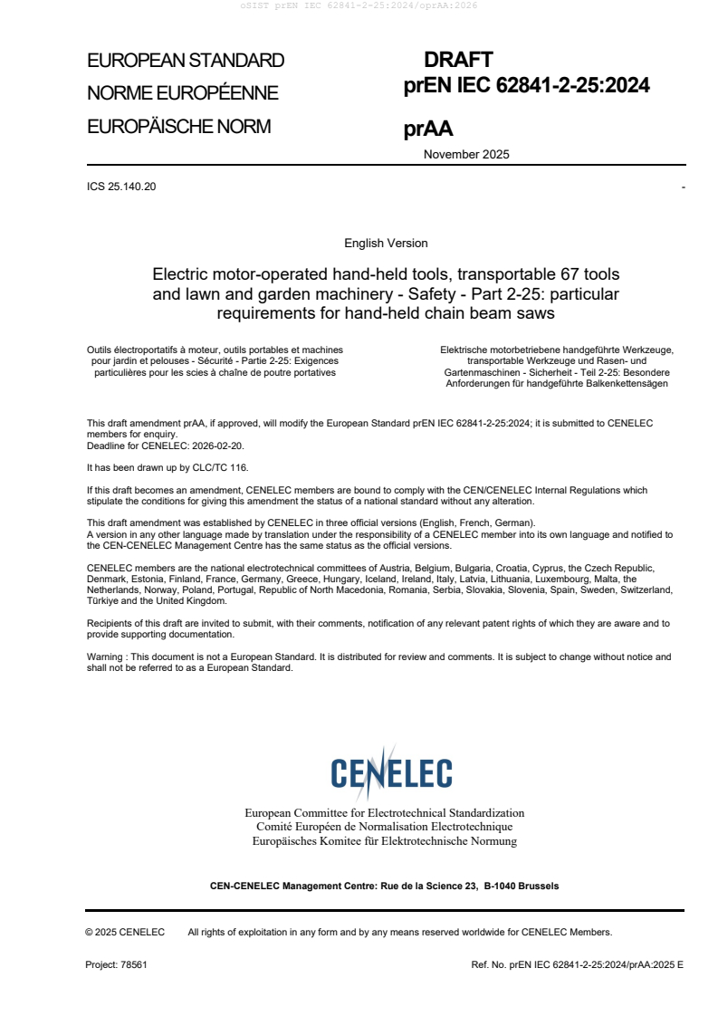 oSIST prEN IEC 62841-2-25:2024/oprAA:2026