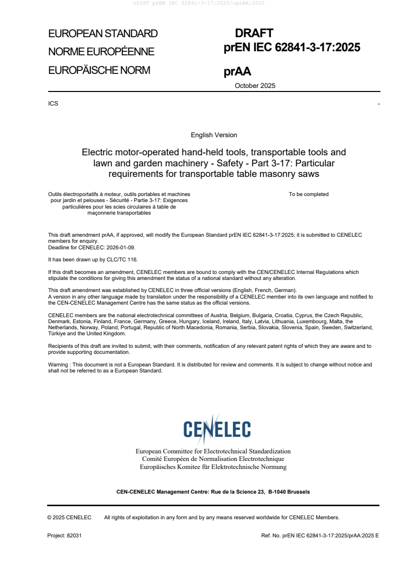 oSIST prEN IEC 62841-3-17:2025/oprAA:2025