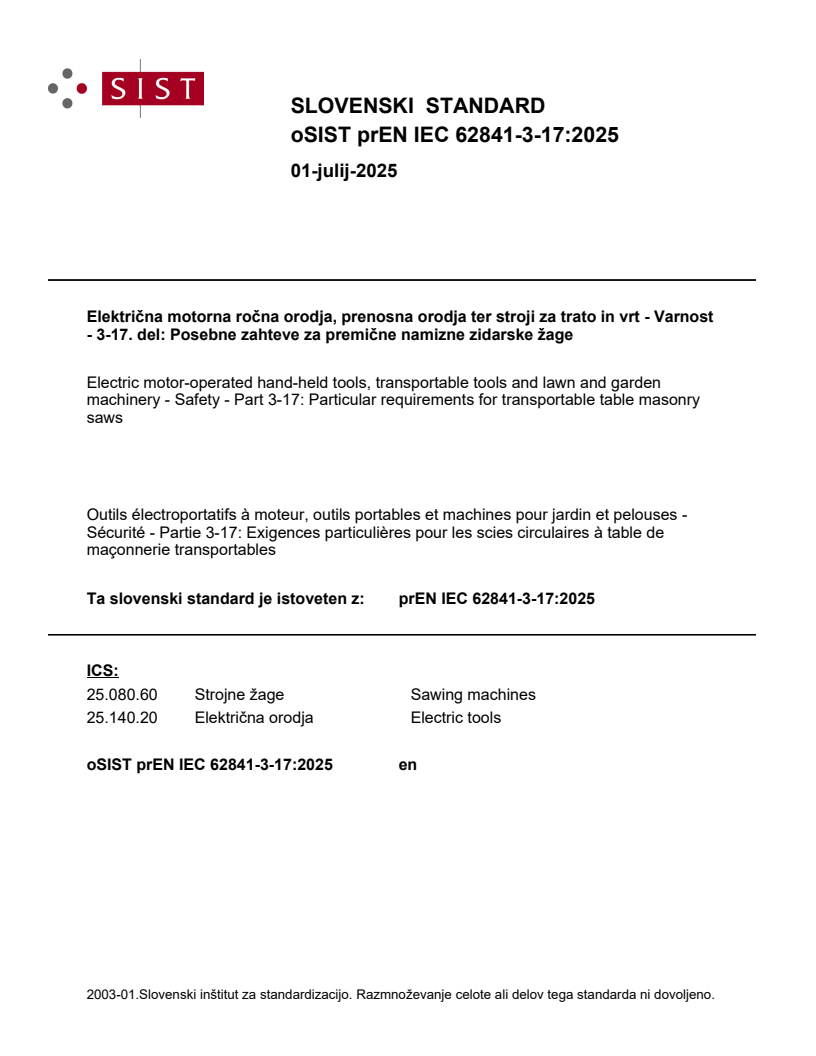 prEN IEC 62841-3-17:2025 - BARVE