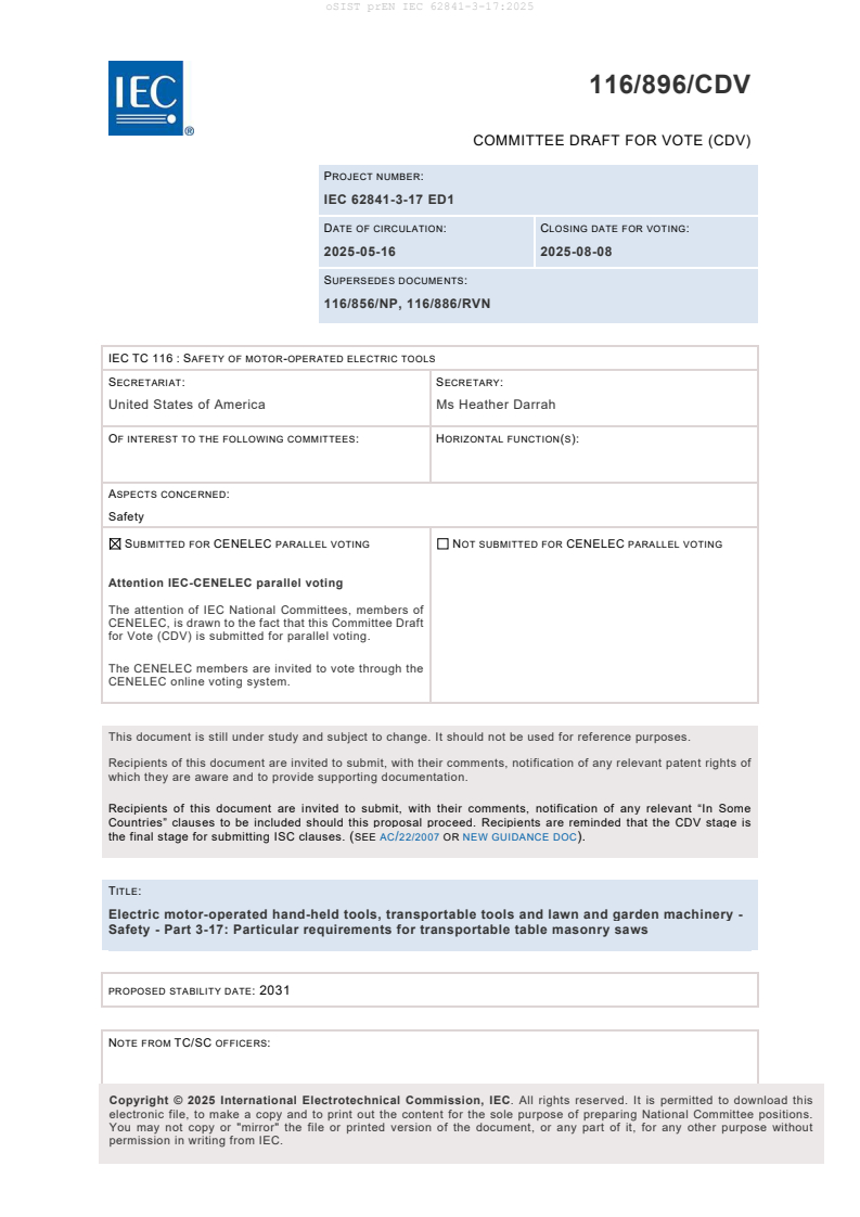 prEN IEC 62841-3-17:2025 - BARVE