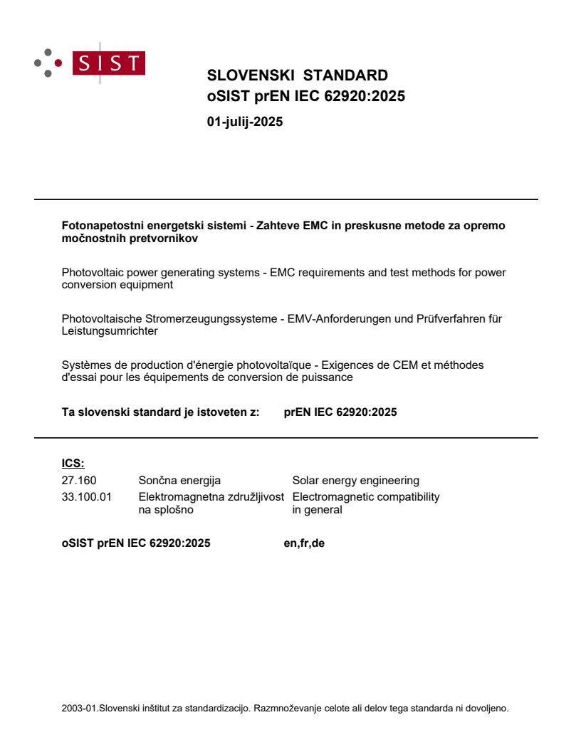 prEN IEC 62920:2025 - BARVE
