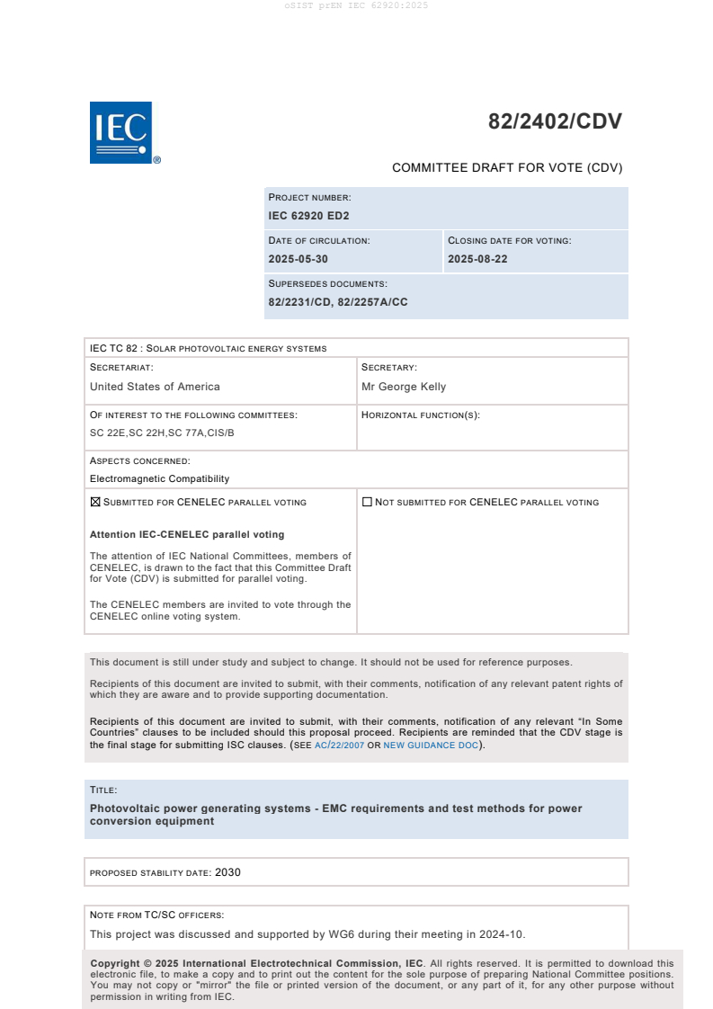 prEN IEC 62920:2025 - BARVE