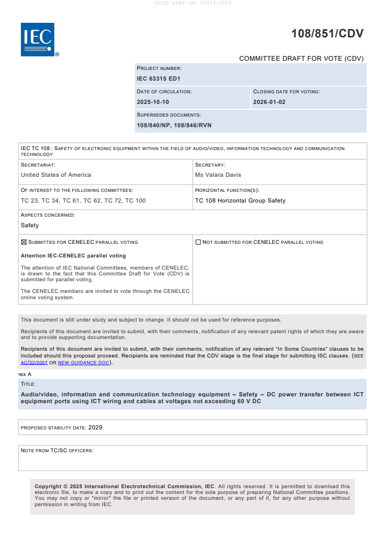 oSIST prEN IEC 63315:2025 oSIST prEN IEC 63315:2025 - BARVE