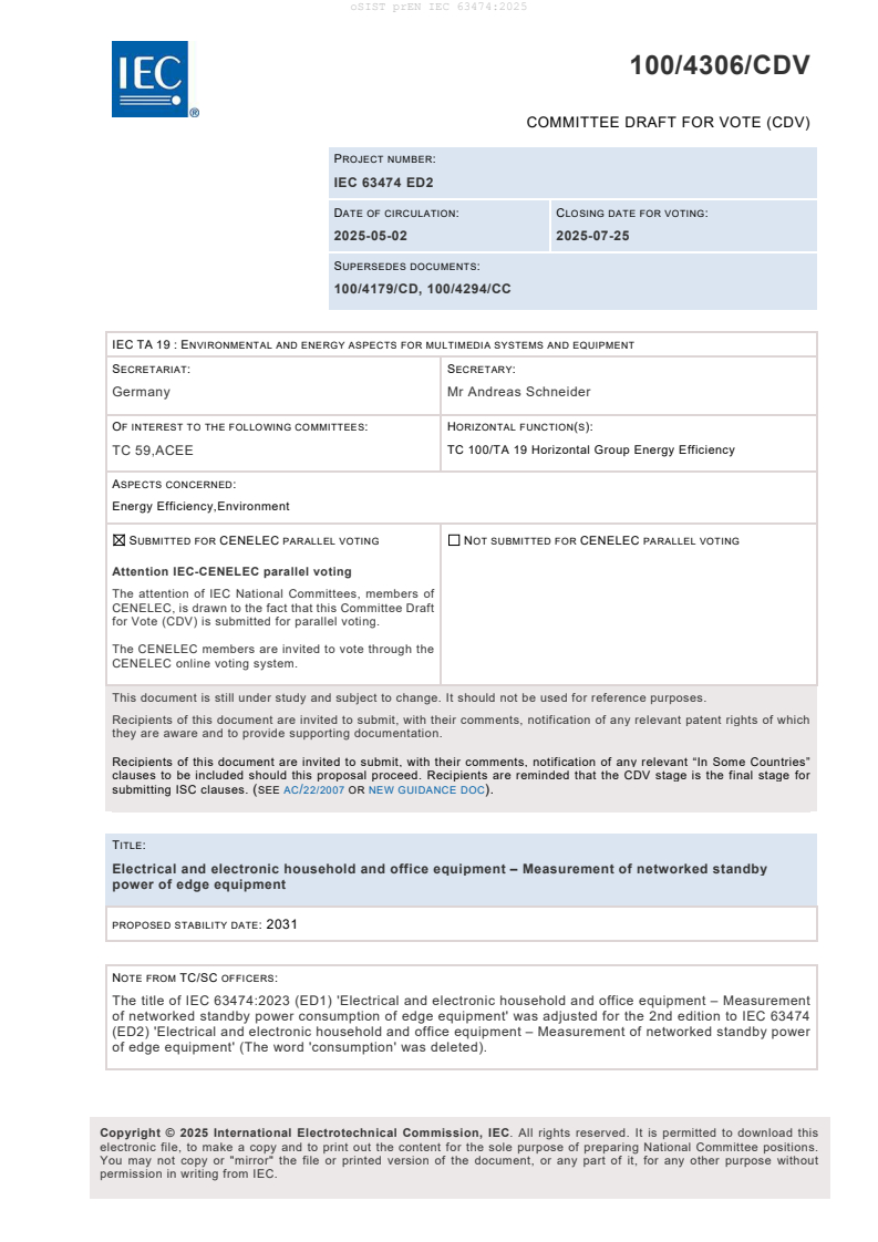 prEN IEC 63474:2025 - BARVE
