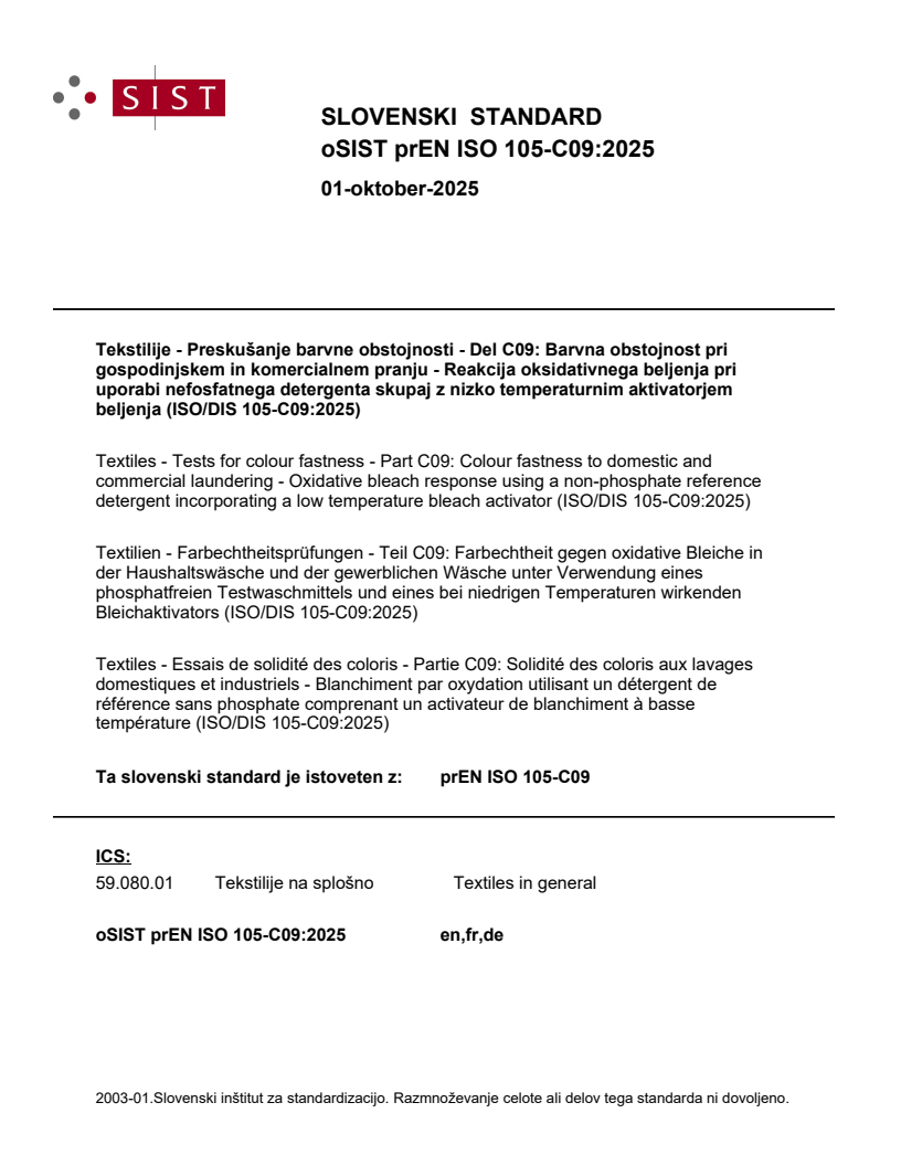 prEN ISO 105-C09 prEN ISO 105-C09:2025 - Page 1 preview