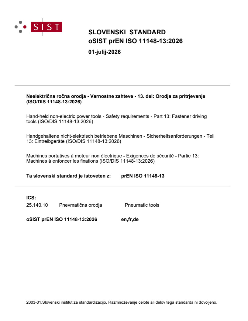 prEN ISO 11148-13 prEN ISO 11148-13:2026 - BARVE - Page 1 preview