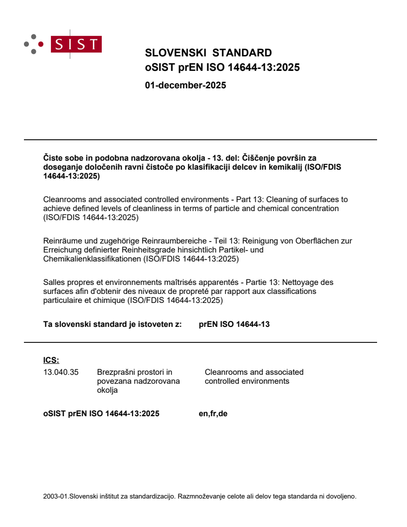 prEN ISO 14644-13:2025