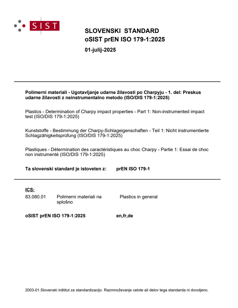 prEN ISO 179-1:2025 - BARVE