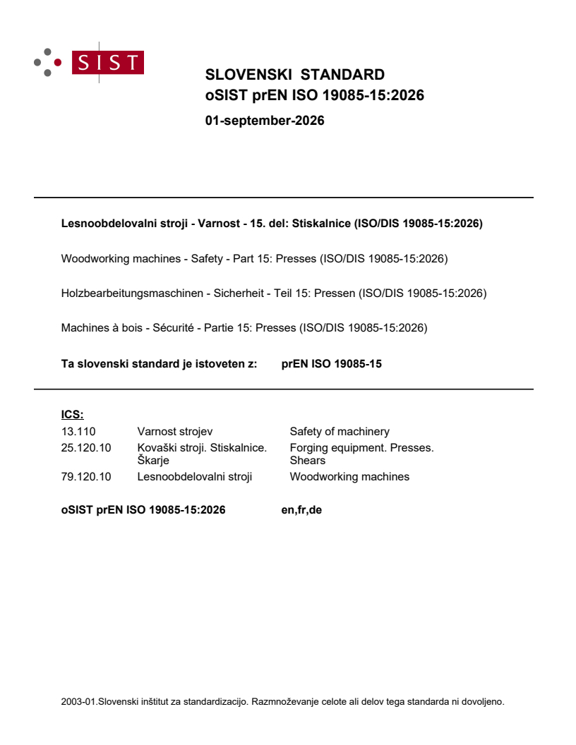 prEN ISO 19085-15 prEN ISO 19085-15:2026 - Page 1 preview