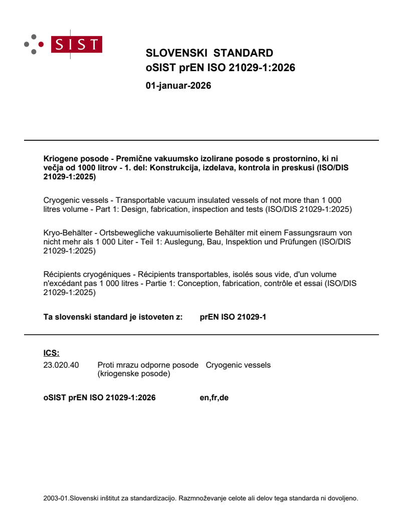 prEN ISO 21029-1 prEN ISO 21029-1:2026 - BARVE