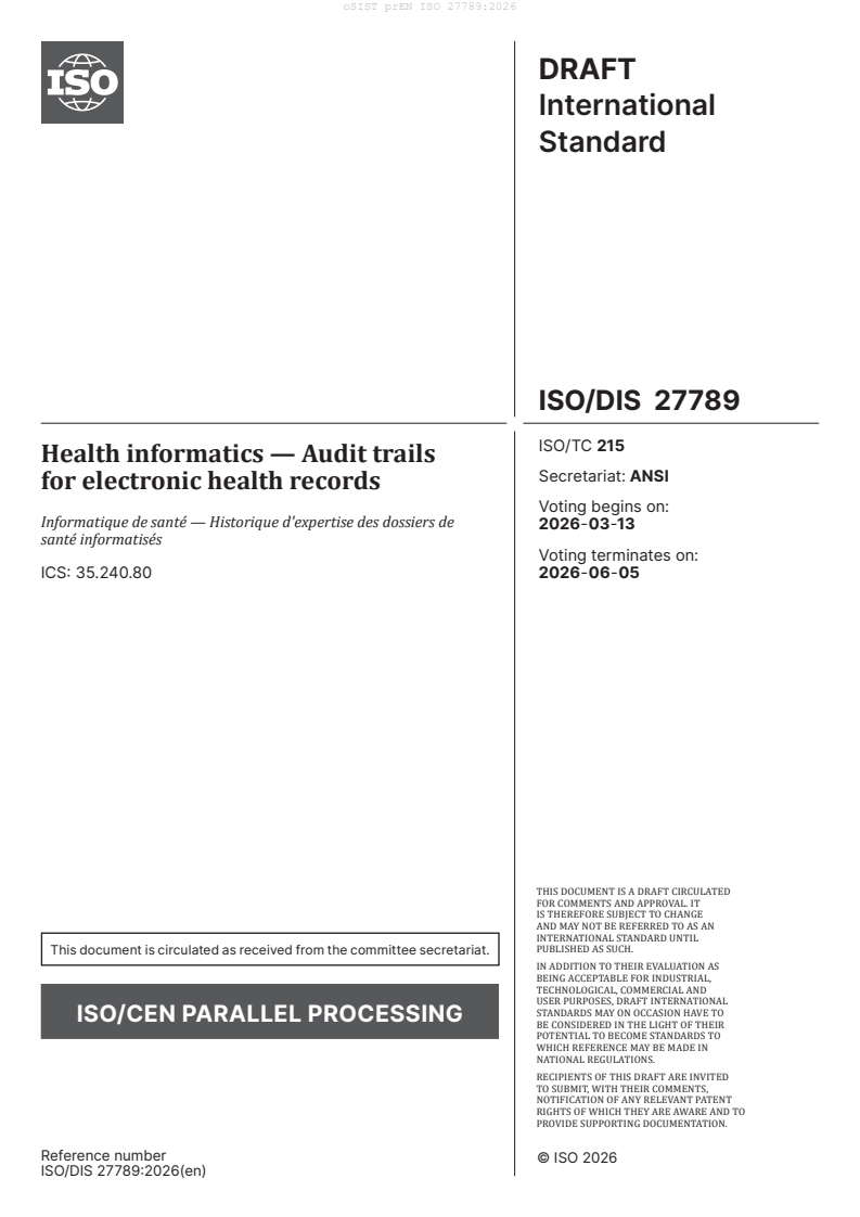 prEN ISO 27789 prEN ISO 27789:2026 - Page 3 preview