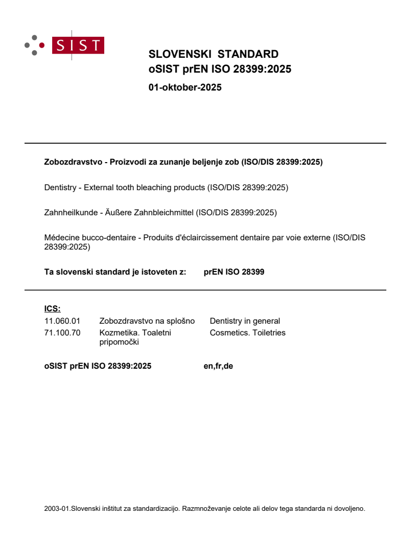 prEN ISO 28399:2025 - BARVE