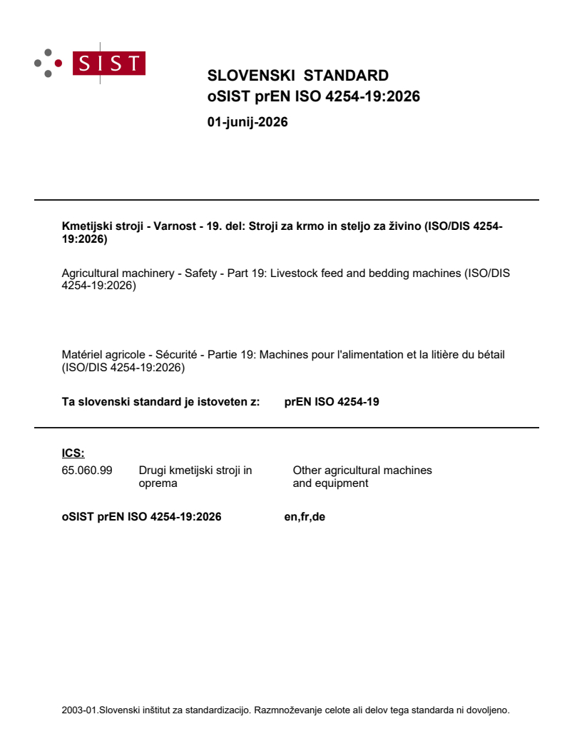oSIST prEN ISO 4254-19:2026 oSIST prEN ISO 4254-19:2026 - Page 1 preview