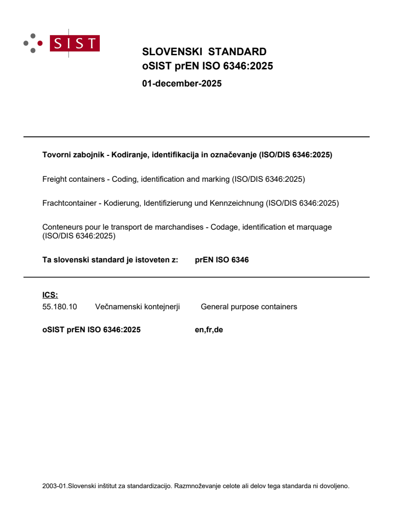 prEN ISO 6346:2025 - BARVE