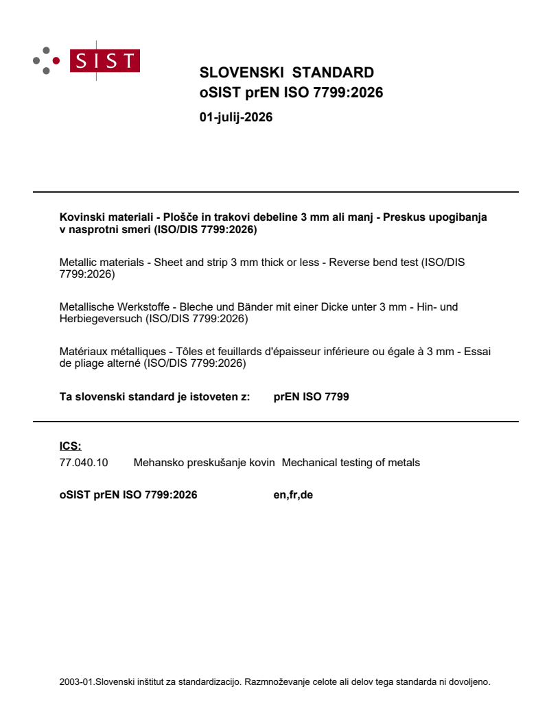 prEN ISO 7799 prEN ISO 7799:2026 - BARVE - Page 1 preview