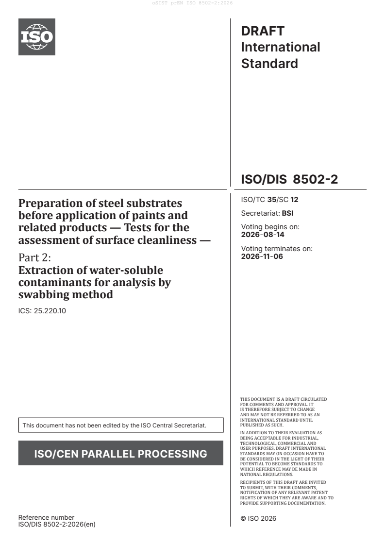 prEN ISO 8502-2 prEN ISO 8502-2:2026 - Page 3 preview