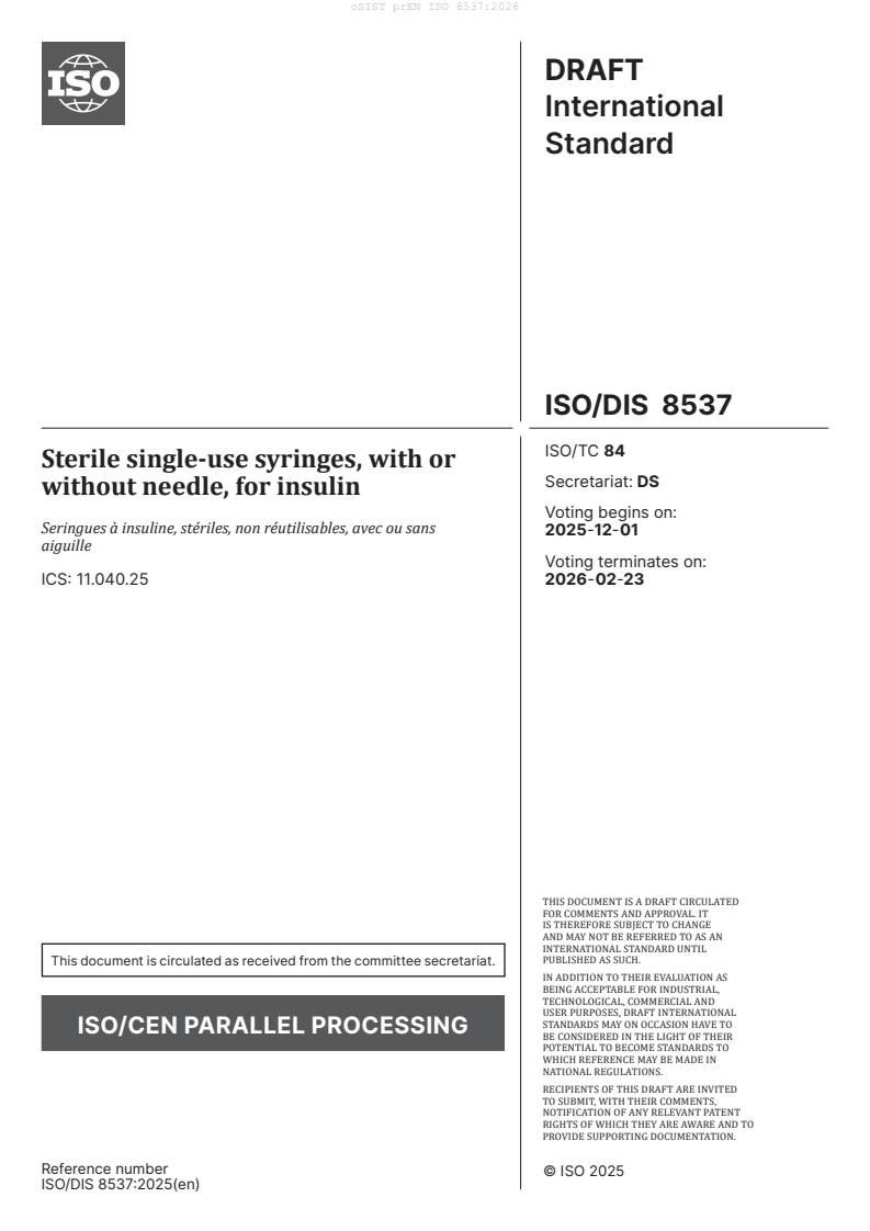 oSIST prEN ISO 8537:2026
