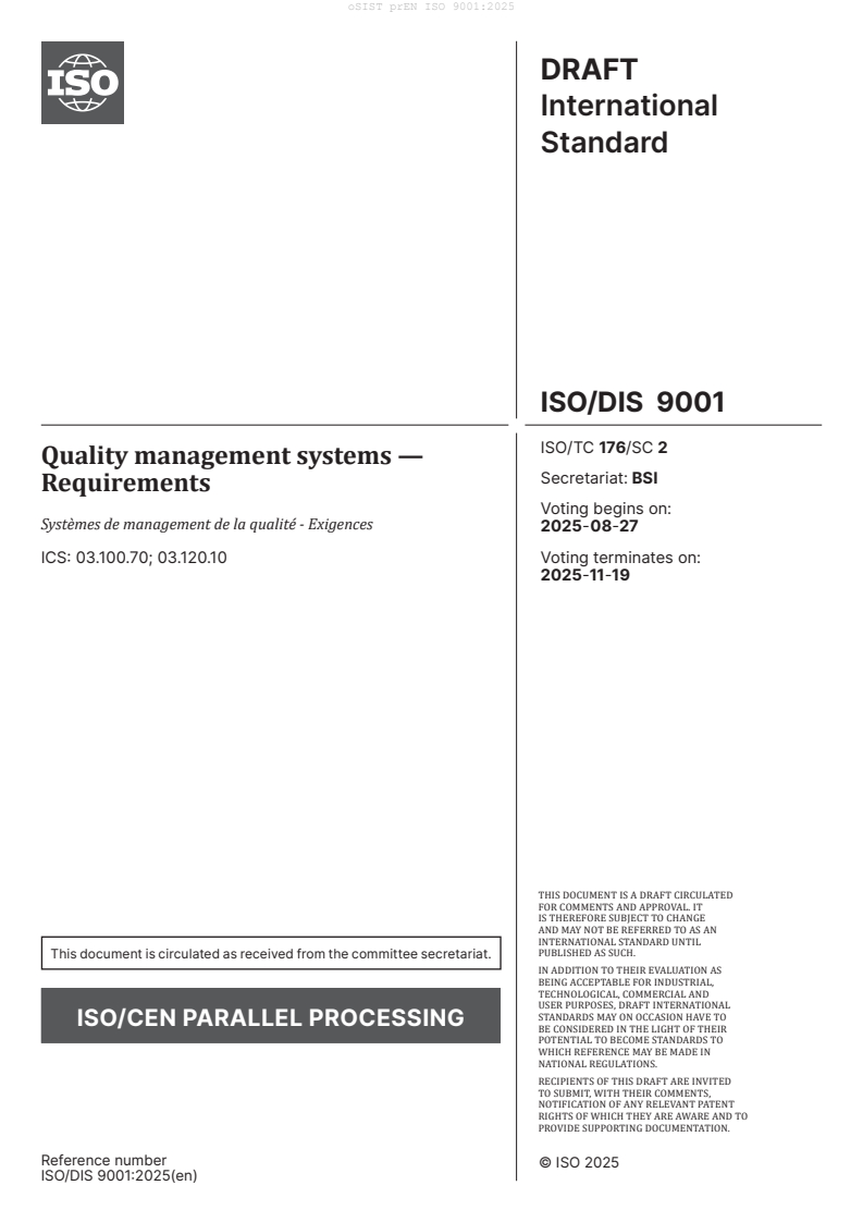 prEN ISO 9001:2025