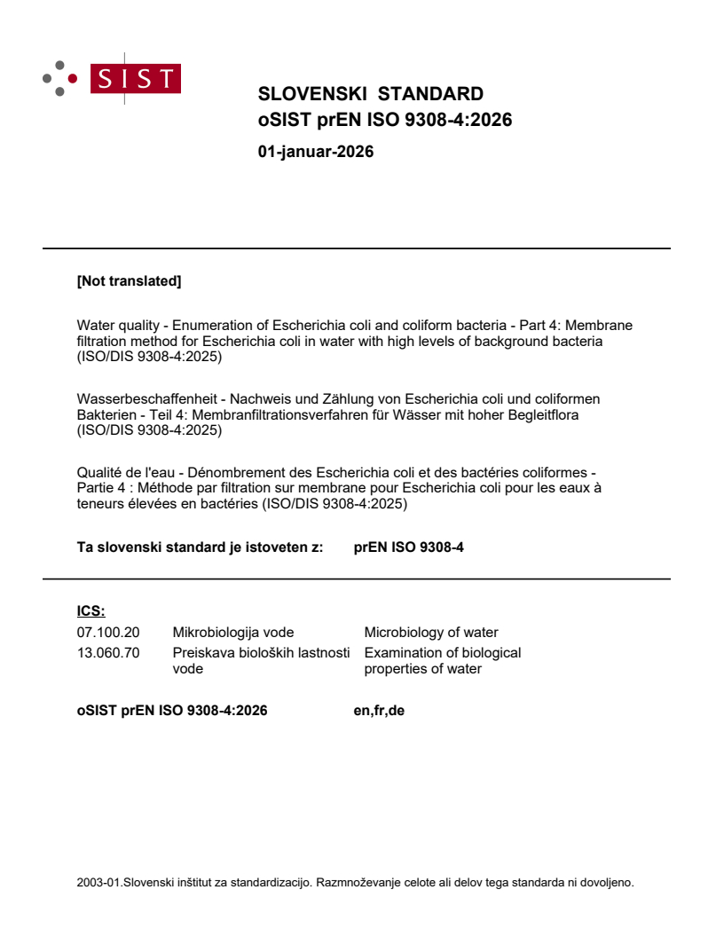 oSIST prEN ISO 9308-4:2026