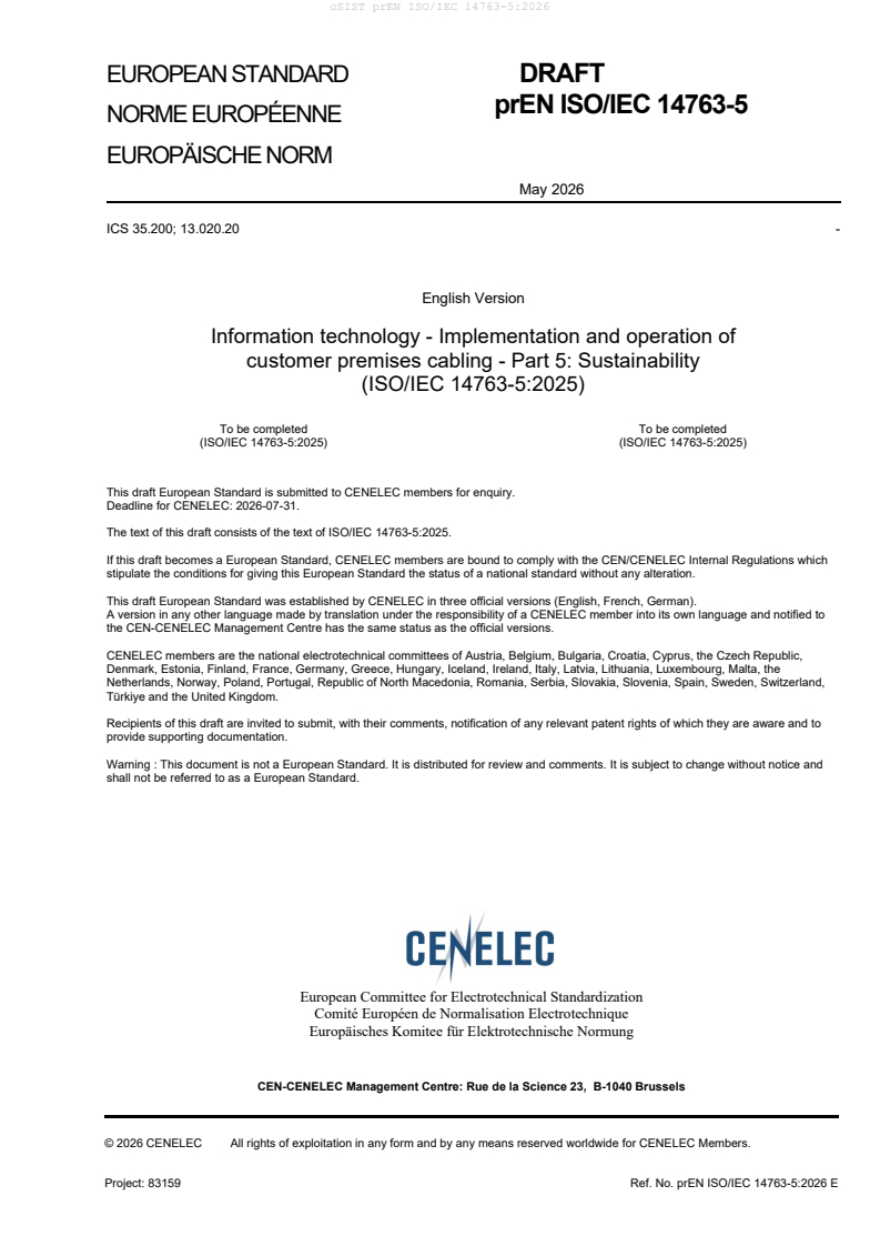 prEN ISO/IEC 14763-5:2026 prEN ISO/IEC 14763-5:2026 - BARVE - Page 3 preview