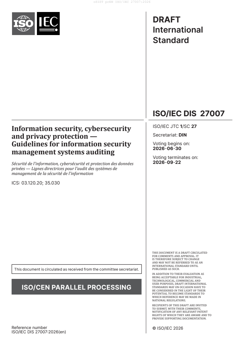 prEN ISO/IEC 27007 prEN ISO/IEC 27007:2026 - Page 3 preview