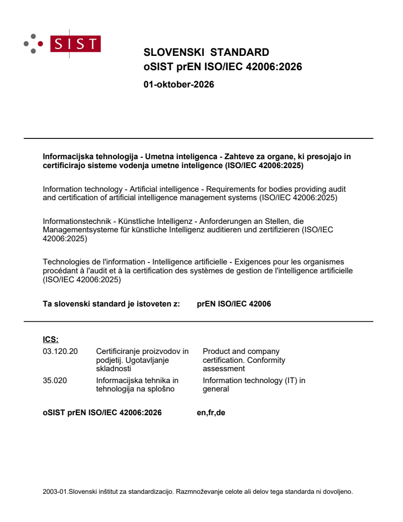 prEN ISO/IEC 42006 prEN ISO/IEC 42006:2026 - Page 1 preview
