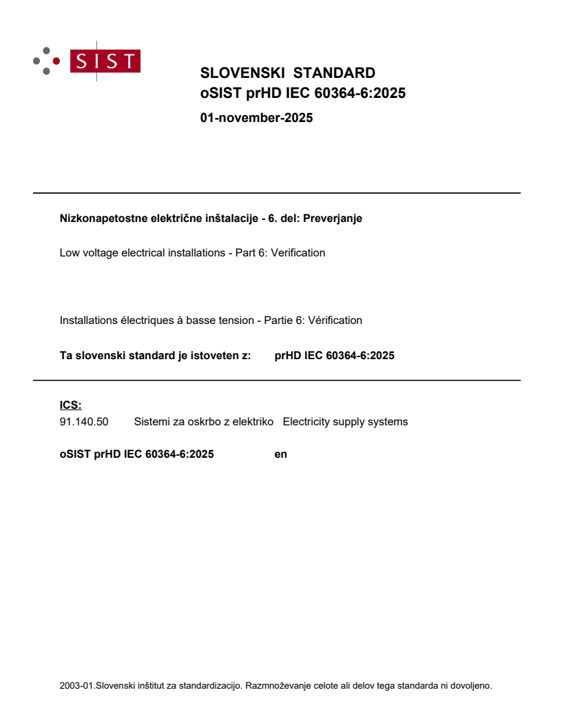 prHD IEC 60364-6:2025 - BARVE
