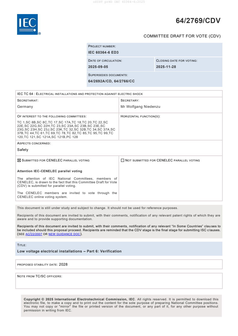 prHD IEC 60364-6:2025 - BARVE