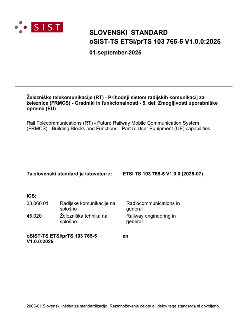oSIST-TS ETSI/prTS 103 765-5 V1.0.0:2025