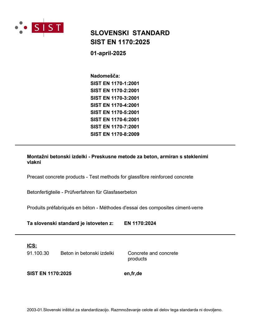 EN 1170:2025 - BARVE