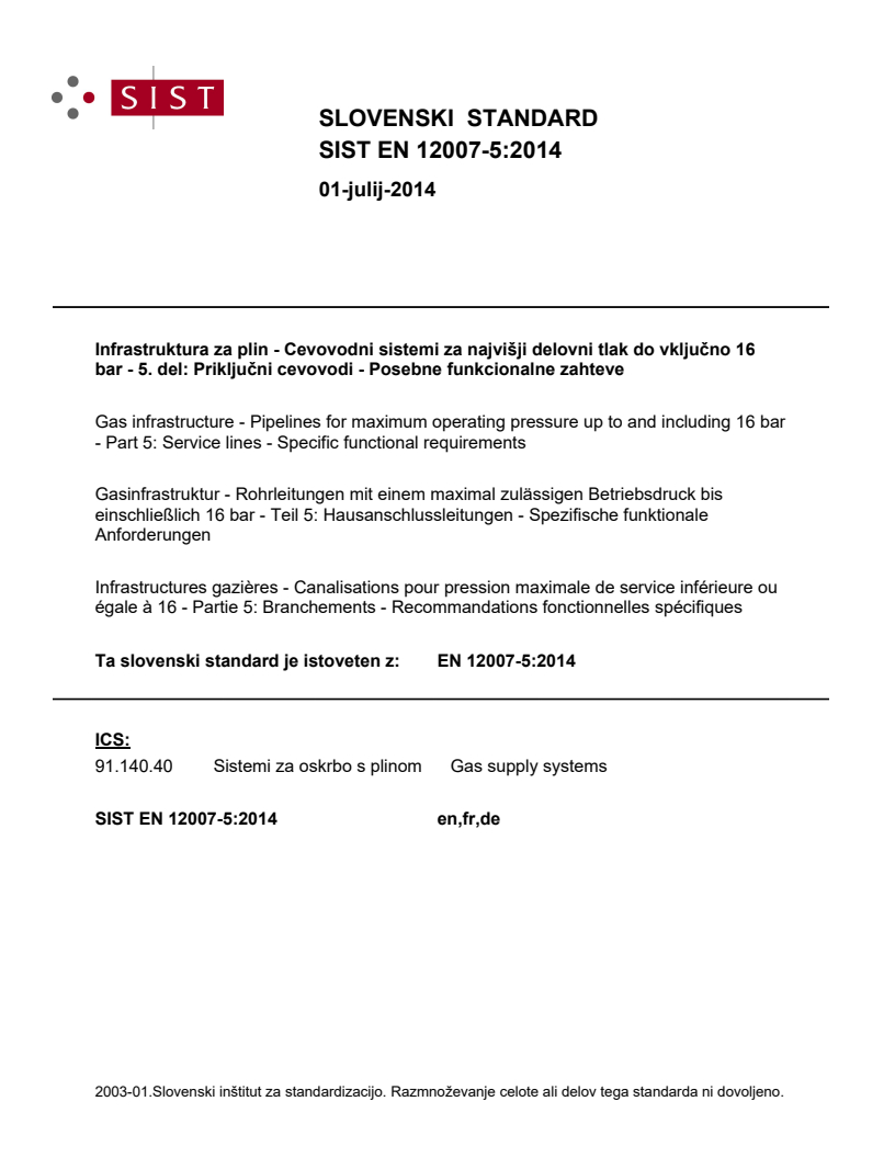 EN 12007-5:2014 EN 12007-5:2014 - Page 1 preview