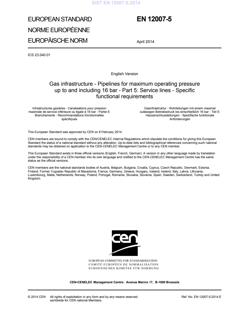 EN 12007-5:2014 EN 12007-5:2014 - Page 3 preview