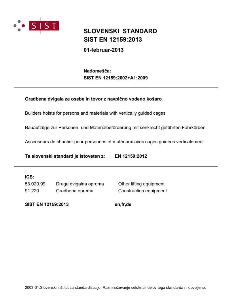 EN 12159:2012 EN 12159:2013 - Page 1 preview