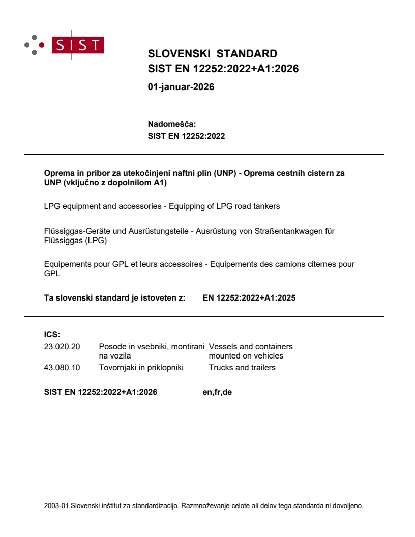 SIST EN 12252:2022+A1:2026