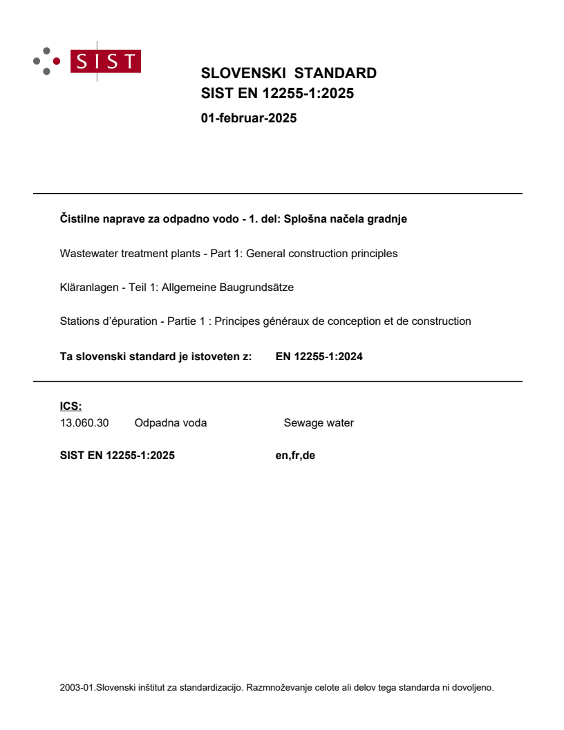 EN 12255-1:2024 EN 12255-1:2025 - Page 1 preview