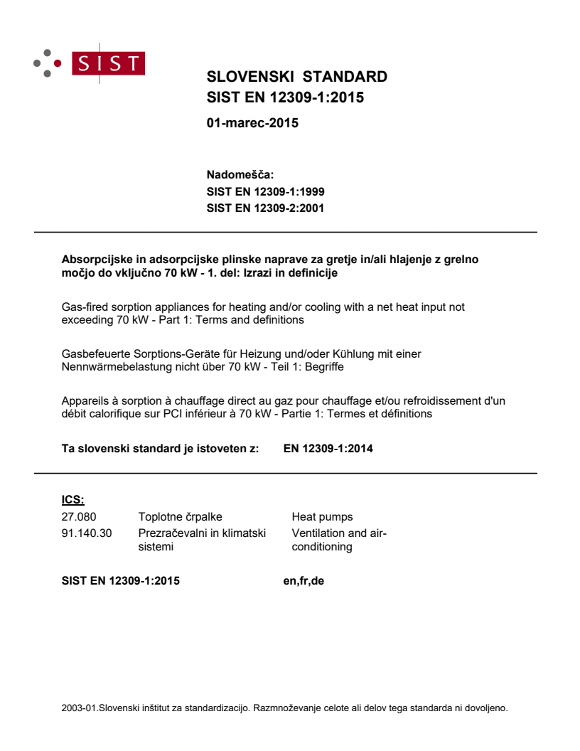 EN 12309-1:2014 EN 12309-1:2015 - Page 1 preview