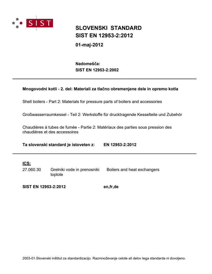 EN 12953-2:2012 EN 12953-2:2012 - Page 1 preview