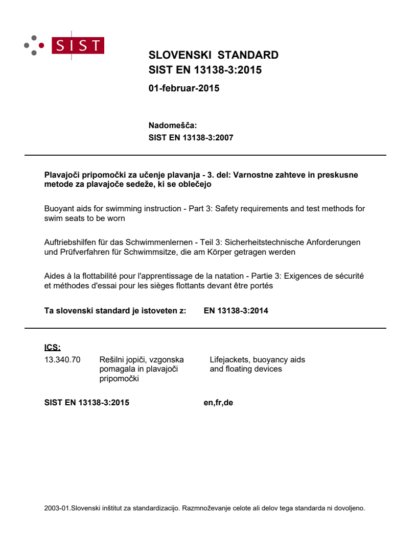 EN 13138-3:2014 EN 13138-3:2015 - BARVE - Page 1 preview