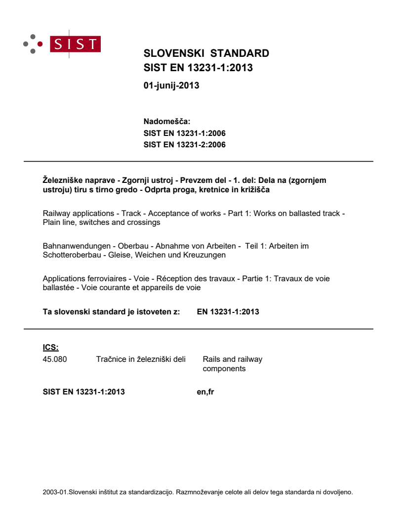 EN 13231-1:2013 EN 13231-1:2013 - Page 1 preview