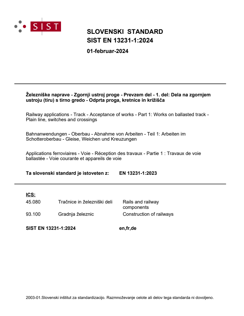 EN 13231-1:2023 EN 13231-1:2024 - Page 1 preview