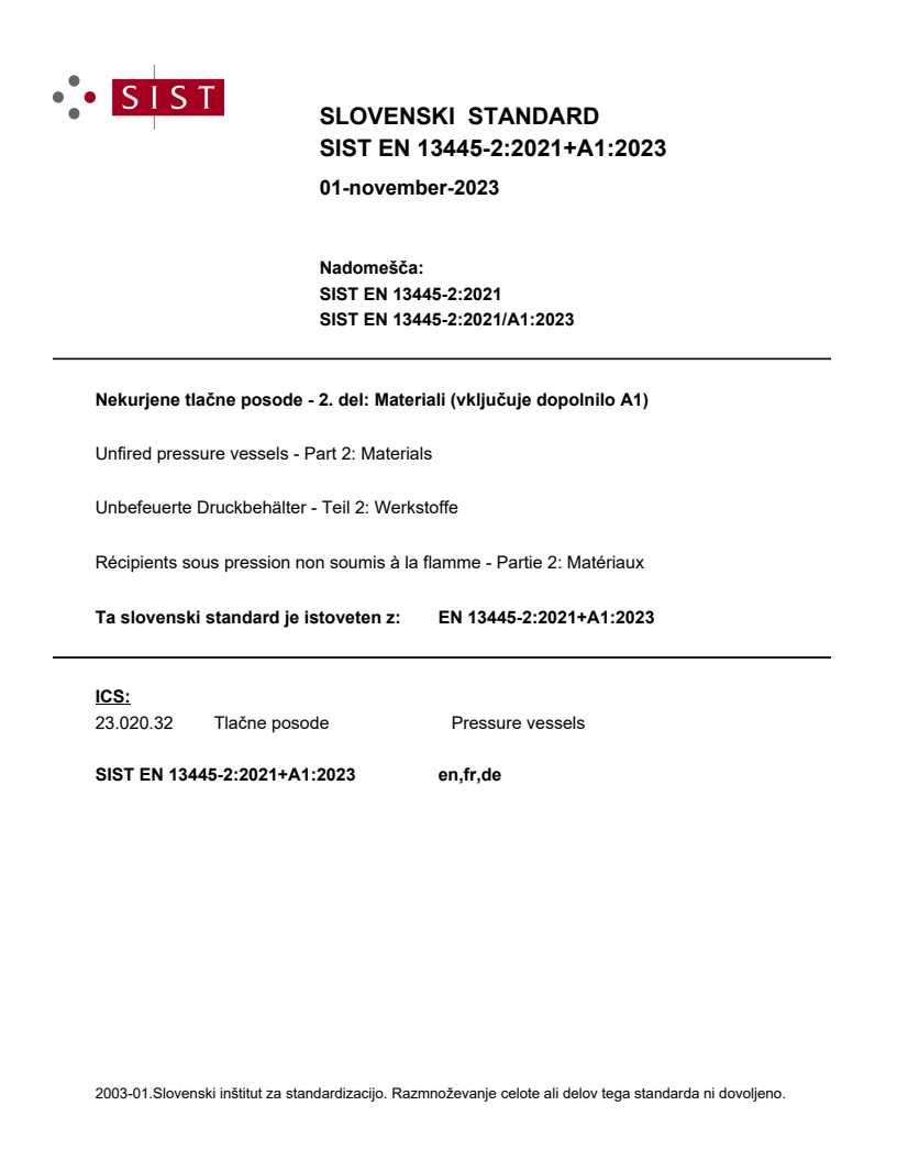 EN 13445-2:2021+A1:2023 EN 13445-2:2021+A1:2023 - Page 1 preview