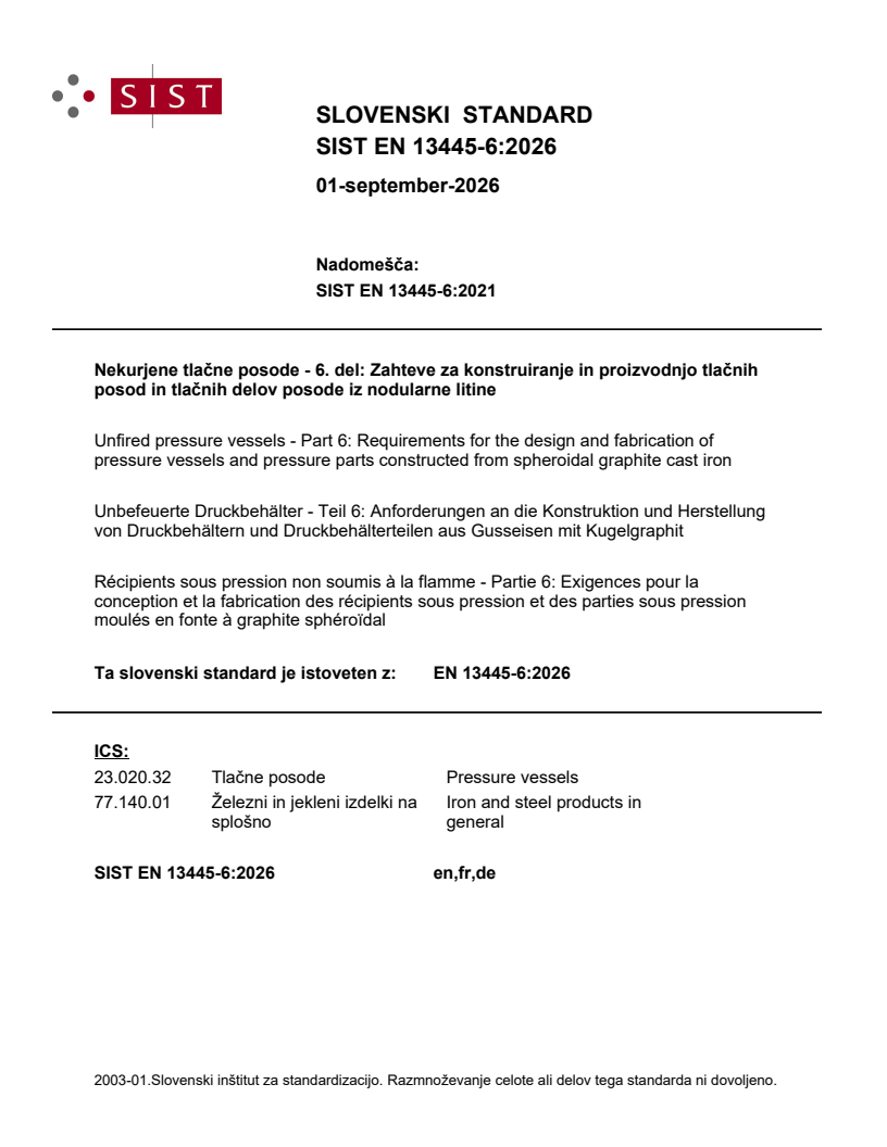 SIST EN 13445-6:2026 SIST EN 13445-6:2026 - Page 1 preview